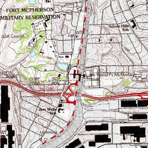 Topographic Map of Lakewood-Fort McPherson Station, GA
