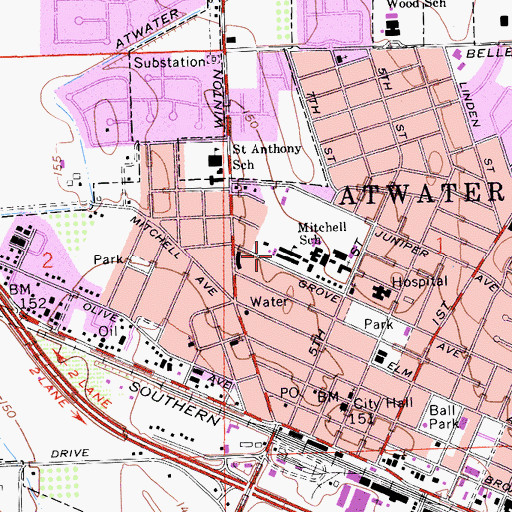 Topographic Map of Mitchell Elementary School, CA