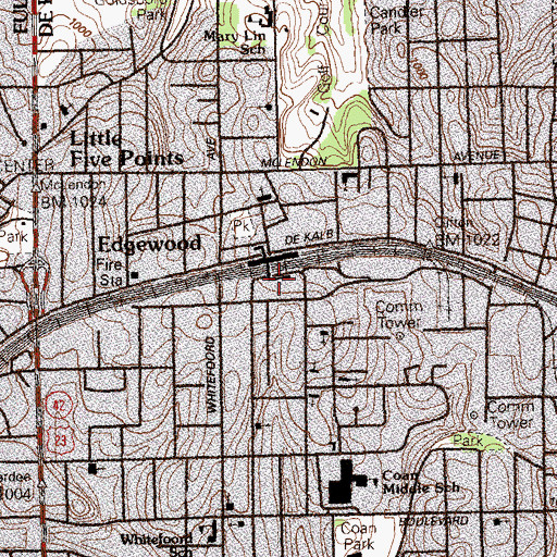 Topographic Map of Edgewood-Candler Park Station, GA