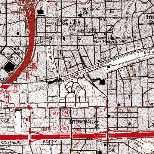Topographic Map of King Memorial Station, GA