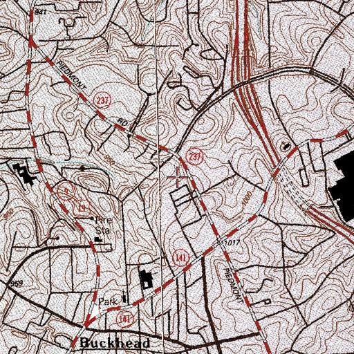 Topographic Map of Peachtree Piedmont Cross Shopping Center, GA