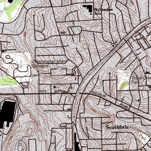 Topographic Map of Village Shop Shopping Center, GA