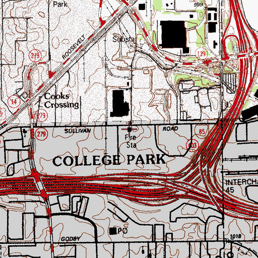 Topographic Map of College Park Fire Department Station 2, GA