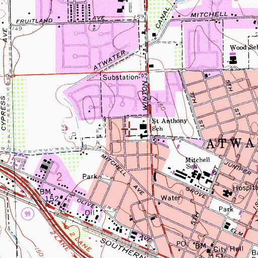 Topographic Map of Saint Anthony School, CA