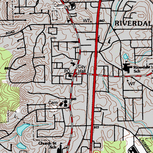 Topographic Map of Riverdale City Hall, GA