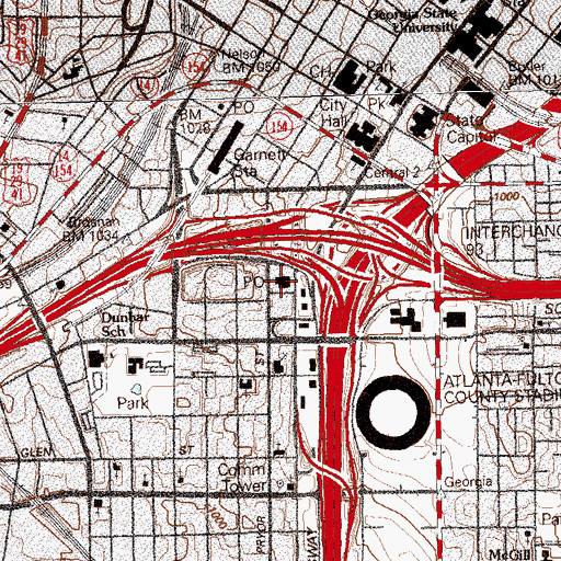 Topographic Map of Atlanta Central City Post Office, GA
