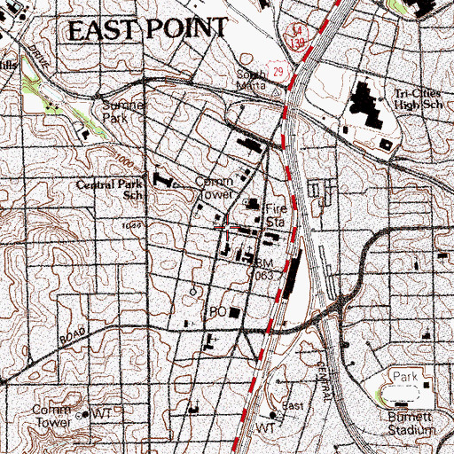 Topographic Map of East Point Library, GA