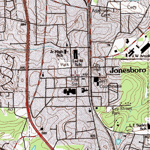 Topographic Map of Jonesboro Library, GA