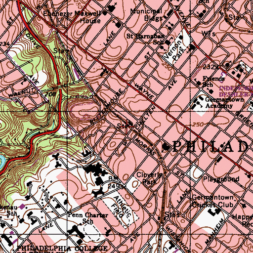 Topographic Map of Chelton Avenue Station, PA