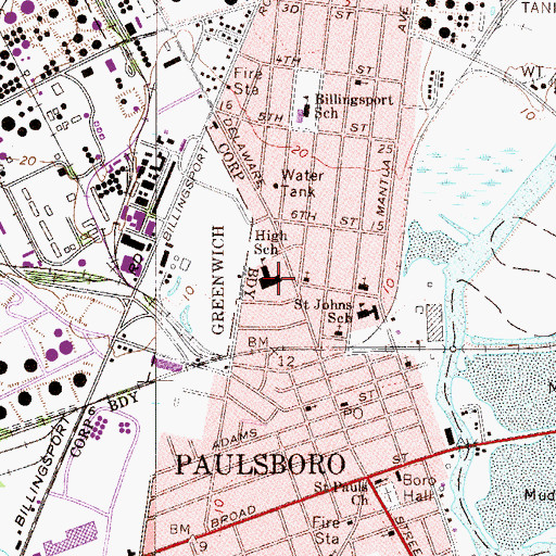 Topographic Map of Paulsboro High School, NJ