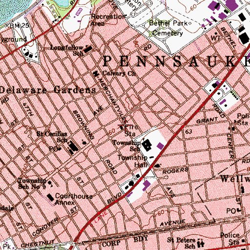 Topographic Map of Pennsauken Volunteer Fire Company, No. 2, NJ