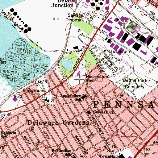 Topographic Map of Pennsauken Memorial Park Recreation Center, NJ