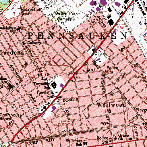 Topographic Map of Pennsauken Emergency Medical Services, NJ