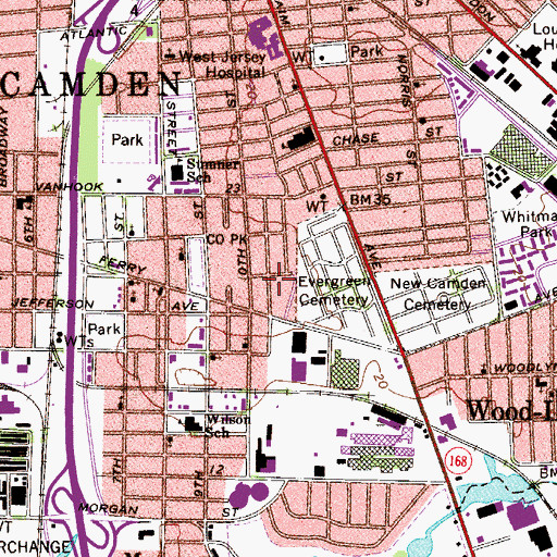 Topographic Map of R T Cream Family School, NJ