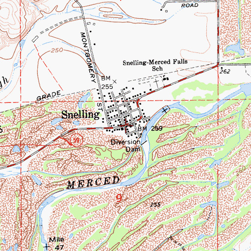 Topographic Map of Snelling, CA