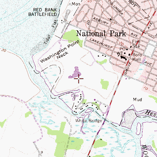 Topographic Map of Red Bank Battlefield Park, NJ