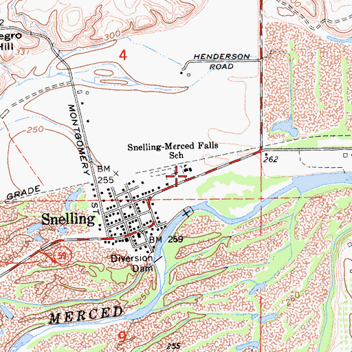 Topographic Map of Snelling-Merced Falls Elementary School, CA
