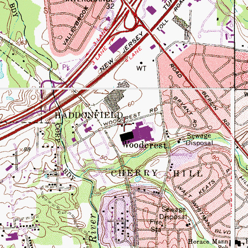 Topographic Map of Woodcrest Post Office, NJ