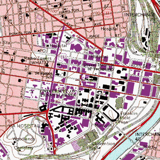 Topographic Map of 36th Street Station, PA
