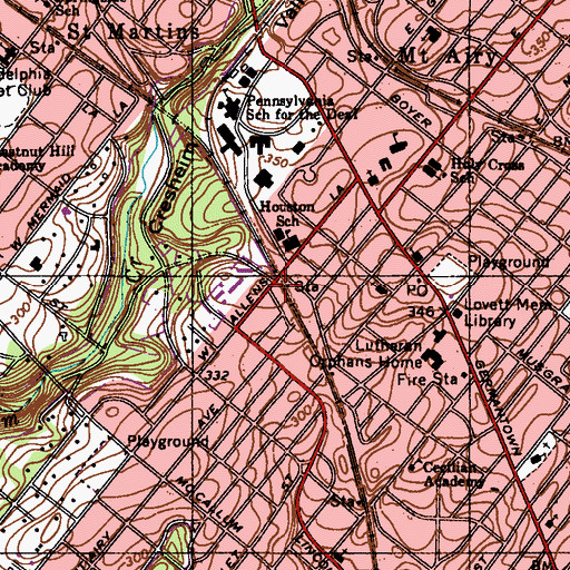Topographic Map of Allen Lane Station, PA