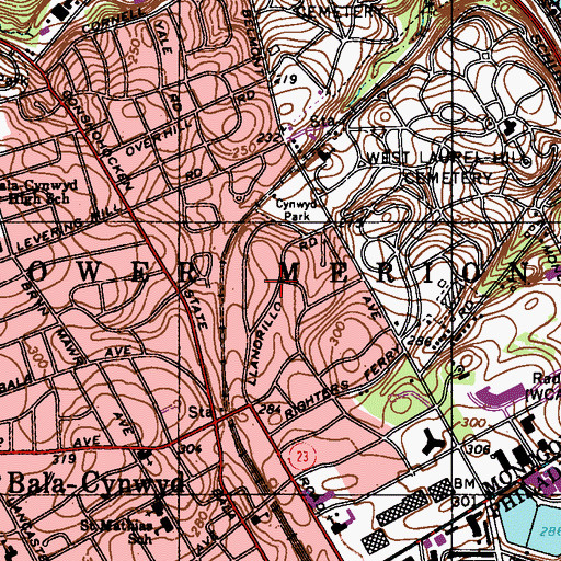 Topographic Map of Cynwyd, PA