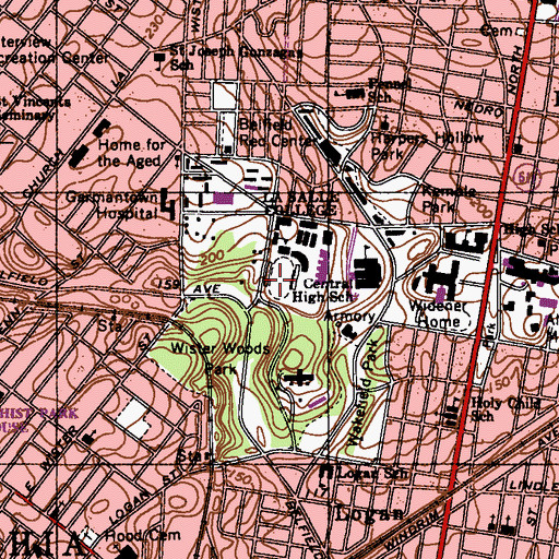 Topographic Map of McCarthy Stadium, PA