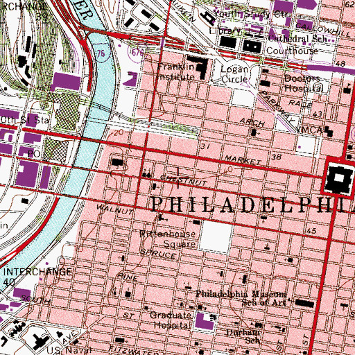 Topographic Map of Middle City Post Office, PA