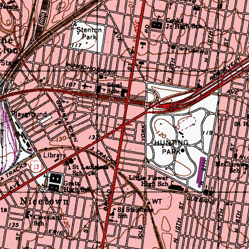 Topographic Map of Hunting Park Station, PA
