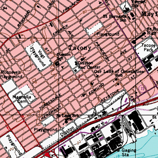 Topographic Map of Tacony Post Office, PA