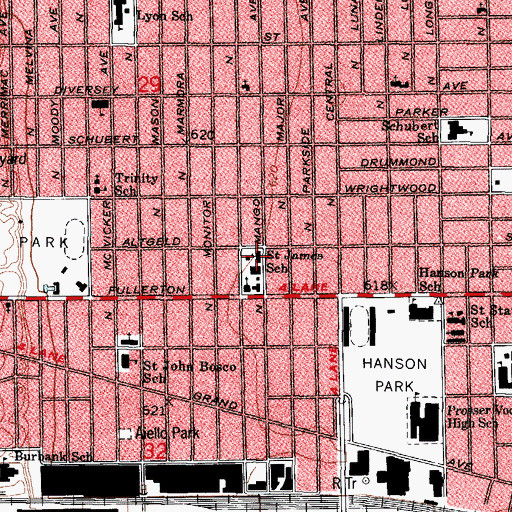 Topographic Map of Belmont-Cragin Community Area School, IL