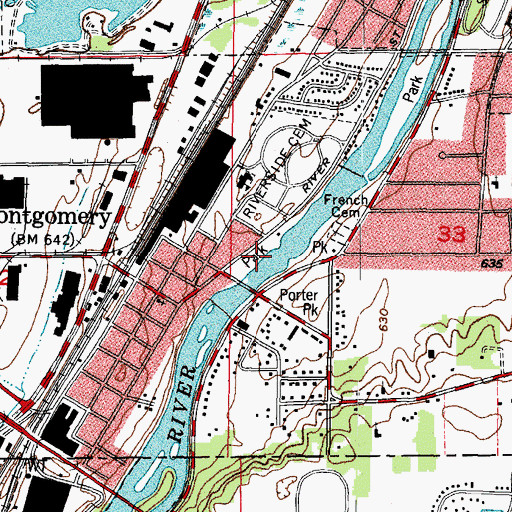 Topographic Map of Montgomery Park, IL