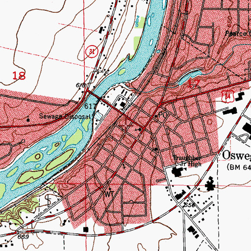 Topographic Map of Oswego Village Hall, IL