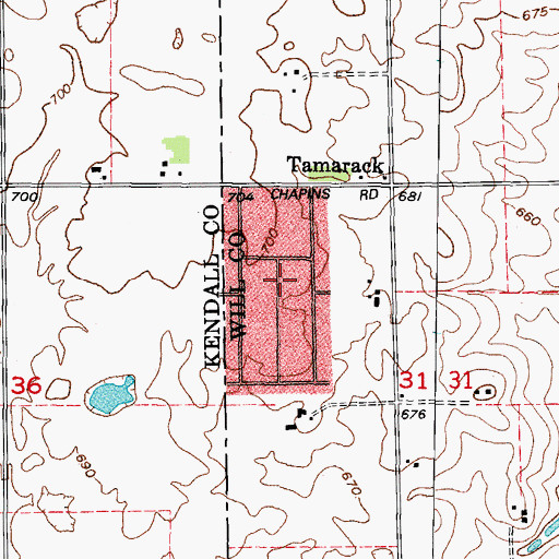 Topographic Map of Wheatland Plains, IL