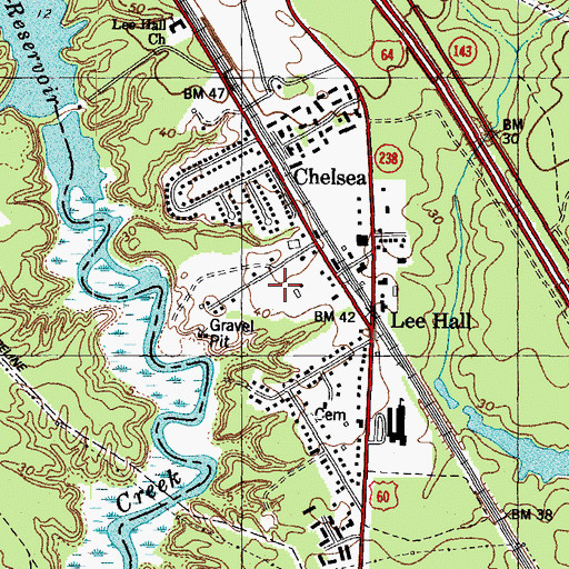 Topographic Map of Lee Hall Industrial Park, VA
