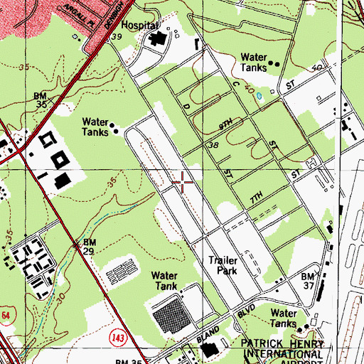 Topographic Map of Patrick Henry Business Center, VA