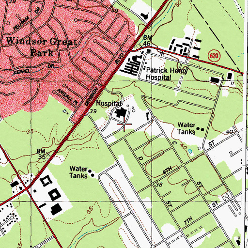 Topographic Map of Colony Square of Denbigh, VA