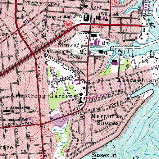 Topographic Map of Southampton Shopping Center, VA