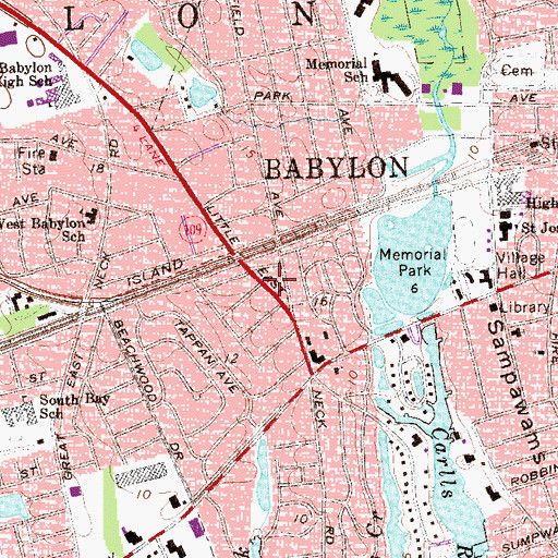Topographic Map of Babylon Volunteer Fire Station, NY