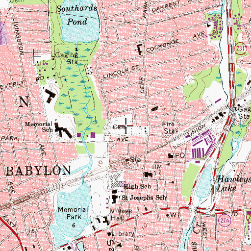 Topographic Map of Babylon Cemetery, NY