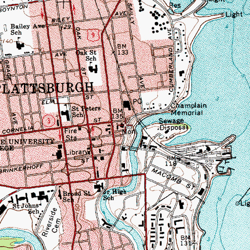 Topographic Map of Plattsburgh City Hall, NY