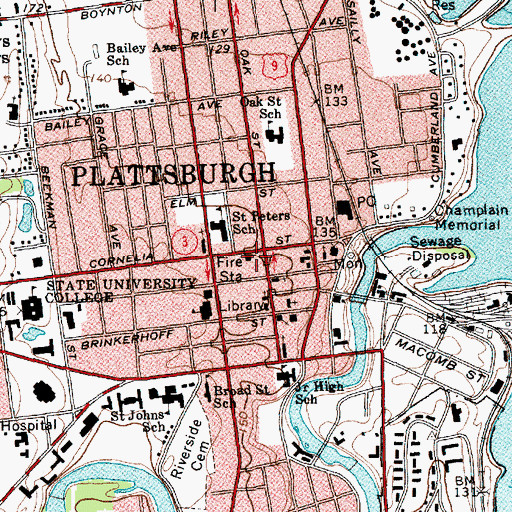 Topographic Map of Plattsburgh Fire Department Station Number 1, NY