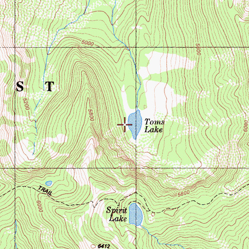 Topographic Map of Toms Lake, CA
