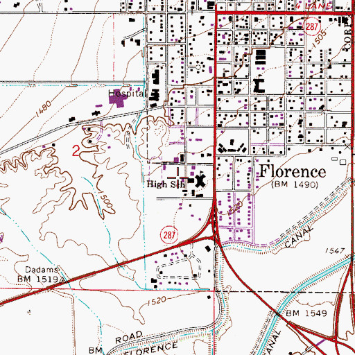 Topographic Map of Florence High School, AZ
