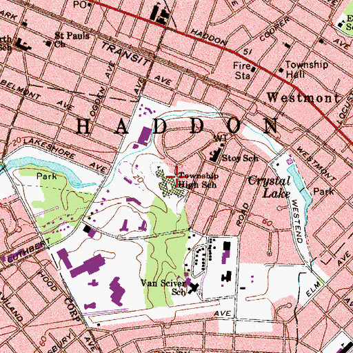 Topographic Map of Haddon Township High School, NJ