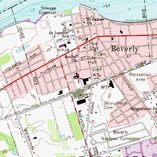 Topographic Map of Beverly Elementary School, NJ