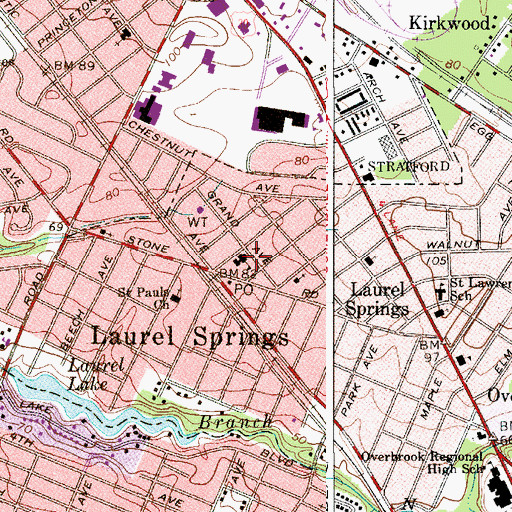 Topographic Map of Laurel Springs Elementary School, NJ