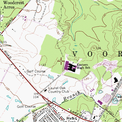Topographic Map of Bancroft School - Voorhees, NJ