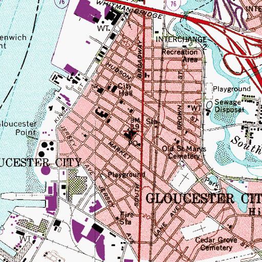 Topographic Map of Gloucester City Adult High School, NJ