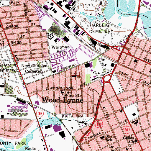 Topographic Map of Woodlynne Elementary School, NJ