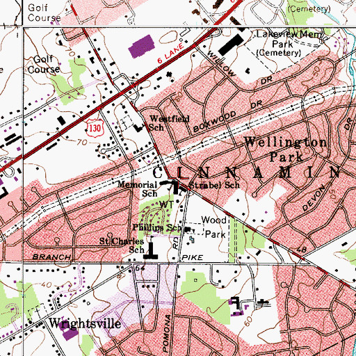 Topographic Map of Westfield Friends School, NJ